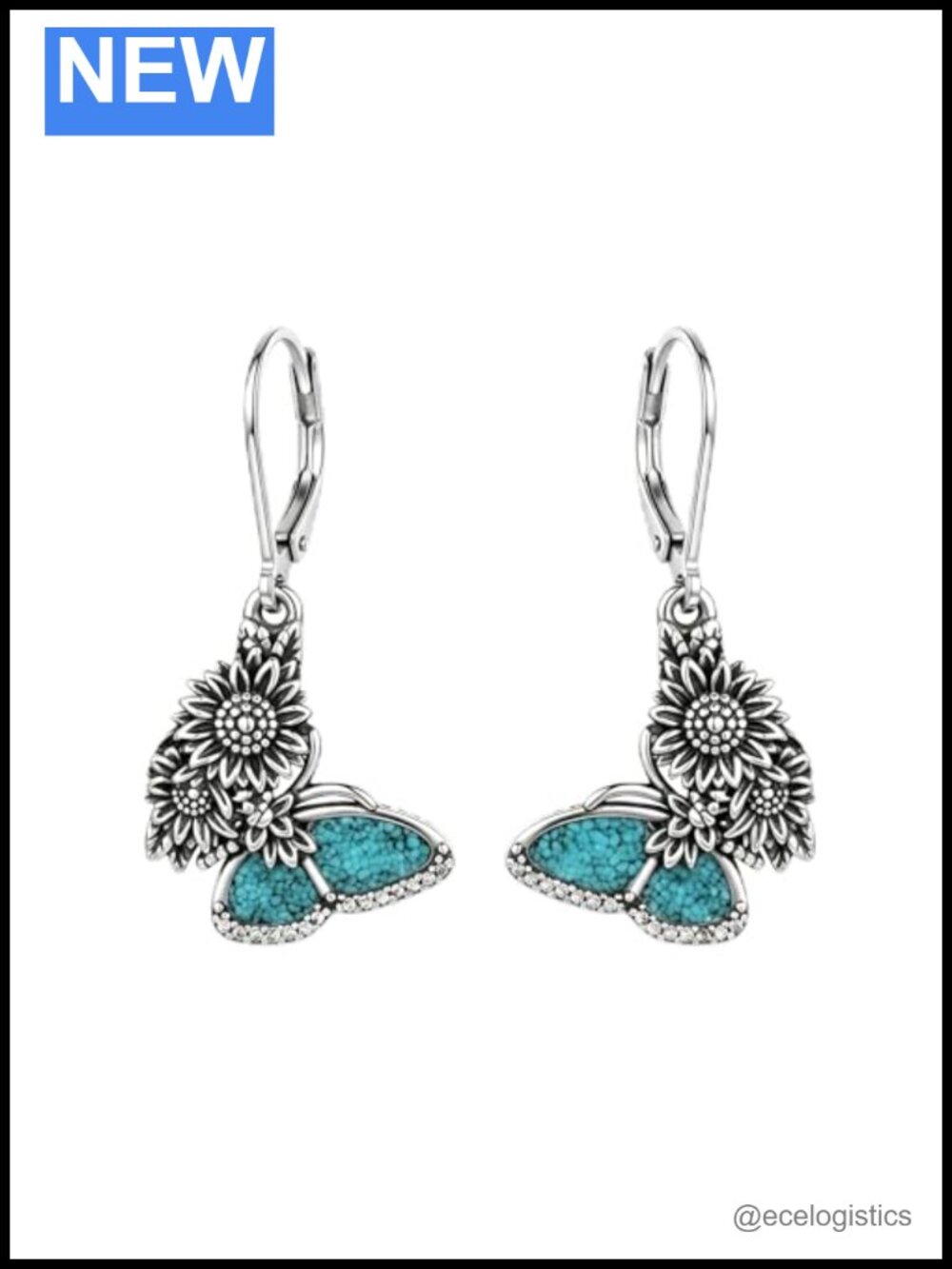 Sterling Silver Butterfly Dangle Earrings Lever Back Handmade